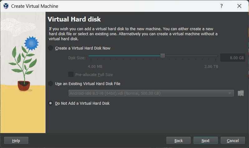 Android-x86 VirtualBox New virtual machine, step 3